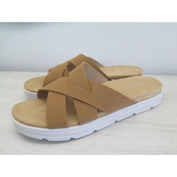 Easy Spirit Women's Sz 10M Tan Woven Leather Cushiony Slide-On Wedge Sandals - Picture 8 of 10